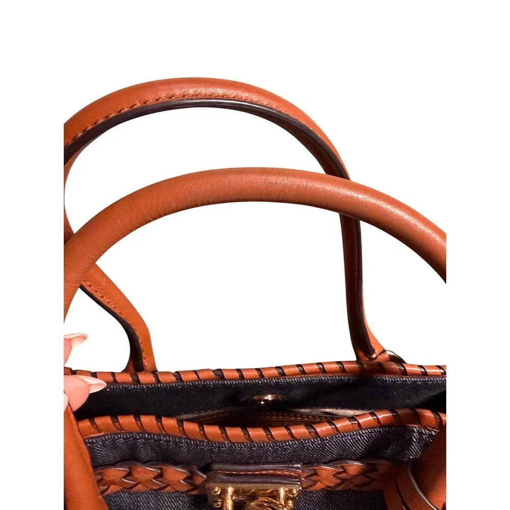 Michael Kors Hamilton Whipstitch Denim Leather Satchel Shoulder Bag Purse